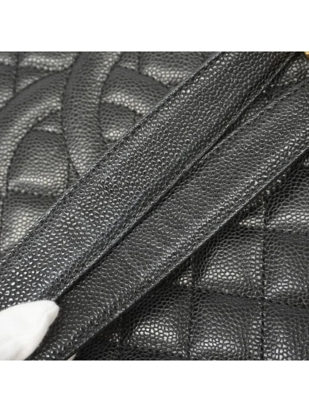 Chanel Chain Tote Bag Quilted Caviar Leather Black Gold